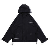 Letter Black Multi-pocket Men's Hip Hop Cargo Jackets Coats Streetwear Cardigan Zipper Casual Techwear Hooded Men Outerwear Top - Presidential Brand (R)