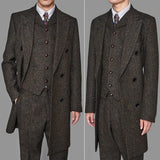 Herringbone Vintage Long Style Vested Suits Prom Dresses Groom Wear 3pcs Peaky Blinder Jacket Vest Pant - Presidential Brand (R)