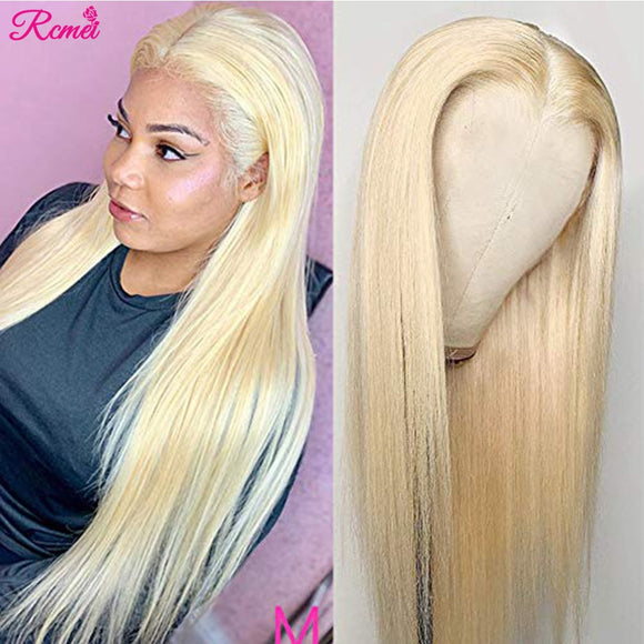 Honey Blonde Lace Front Wig Brazilian Straight Lace Front Human Pre Plucked 13*1 Lace Remy Middle Part Glueless 613emy 150 - Presidential Brand (R)
