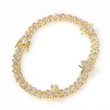 Cuban Link Butterfly Bracelet Gold Iced Out Crystal Rhinestone Bracelets - Presidential Brand (R)