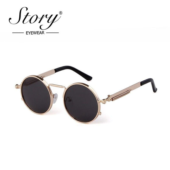 Fashion gothic sunglasses women men brand designer vintage pink metal punk vapor round sun glasses retro shades - Presidential Brand (R)