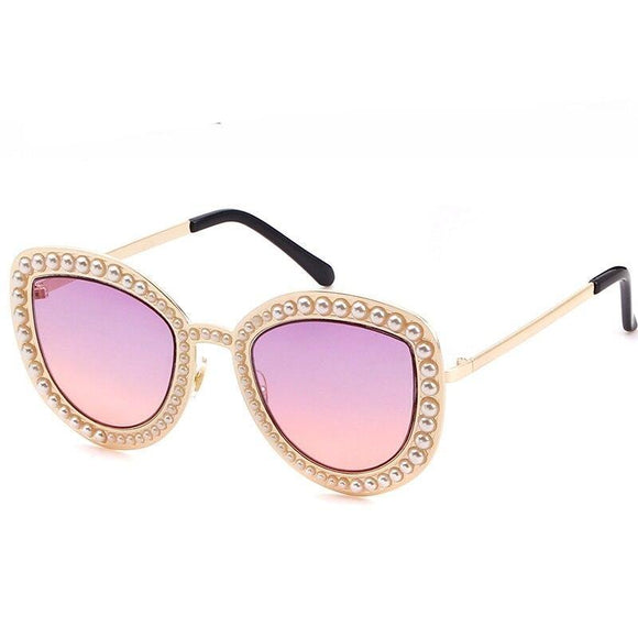 Luxury Pearl Sunglasses For Women Vintage Cat Eyes Eyewear Metal Frame Sun Glasses Femal Shades - Presidential Brand (R)