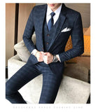 3 Pieces Suits Men British New Style Designs Royal Blue Mens Slim Fit Plaid Dress Tuxedo | shoppresidential.com - Presidential Brand (R)