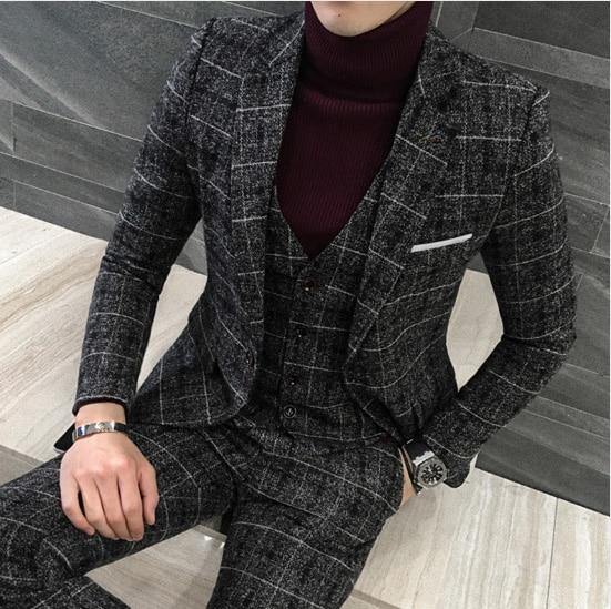 Latest Designs Grey Mens Suit 3 Piece Slim Fit Prom Wedding Suits For Men  Formal Groom Tuxedo Business Jacketvestpan size S Color Beige