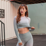 Changing Color Yoga Fitness Seamless Crop Top 2020 Sports Athletic Long Sleeve Jogging Shirts Fitness Gym High Quality Tops - Presidential Brand (R)