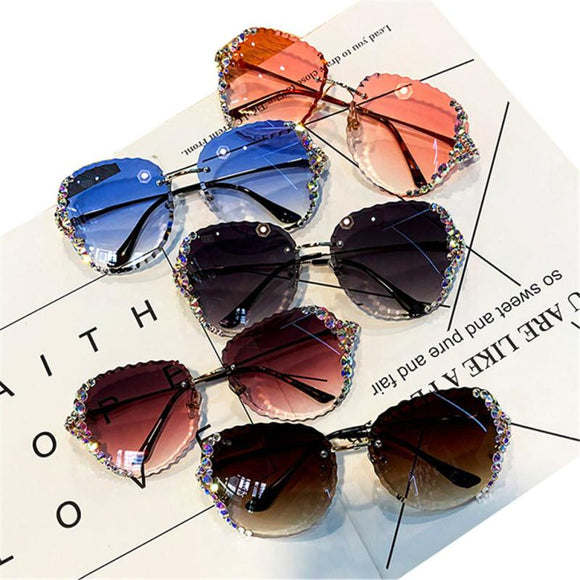 Rimless Luxury Sunglasses Women Vintage Bling Sun Glasses Shades for Women Gafas De Sol Mujer Uv400 Gafas de sol - Presidential Brand (R)