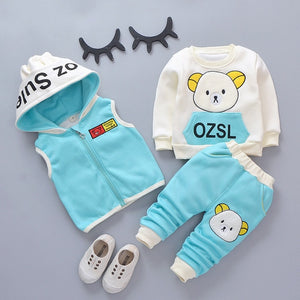 Baby Boys Girls Autumn Warm WaistCoat Sweatshirt Pants 3Pcs Infant Kids Children Sports Suit Toddler - Presidential Brand (R)