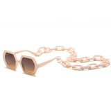 Vintage Polygon Chain Sunglasses Women Men 2020 Luxury Brand Design Retro Hexagon Oversized Sun Glasses Shades Male - Presidential Brand (R)