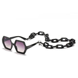Vintage Polygon Chain Sunglasses Women Men 2020 Luxury Brand Design Retro Hexagon Oversized Sun Glasses Shades Male - Presidential Brand (R)