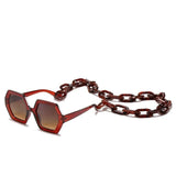 Vintage Polygon Chain Sunglasses Women Men 2020 Luxury Brand Design Retro Hexagon Oversized Sun Glasses Shades Male - Presidential Brand (R)