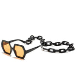 Vintage Polygon Chain Sunglasses Women Men 2020 Luxury Brand Design Retro Hexagon Oversized Sun Glasses Shades Male - Presidential Brand (R)