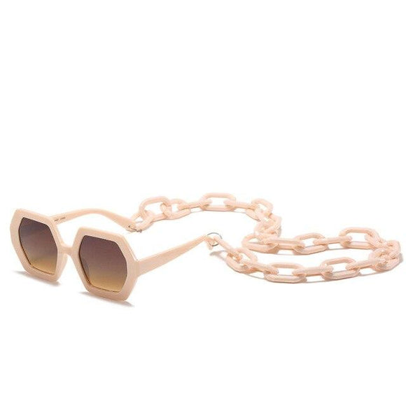 Vintage Polygon Chain Sunglasses Women Men 2020 Luxury Brand Design Retro Hexagon Oversized Sun Glasses Shades Male - Presidential Brand (R)