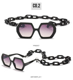 Vintage Polygon Chain Sunglasses Women Men 2020 Luxury Brand Design Retro Hexagon Oversized Sun Glasses Shades Male - Presidential Brand (R)