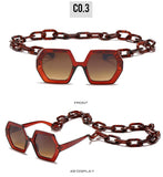 Vintage Polygon Chain Sunglasses Women Men 2020 Luxury Brand Design Retro Hexagon Oversized Sun Glasses Shades Male - Presidential Brand (R)