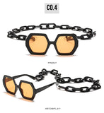 Vintage Polygon Chain Sunglasses Women Men 2020 Luxury Brand Design Retro Hexagon Oversized Sun Glasses Shades Male - Presidential Brand (R)