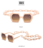 Vintage Polygon Chain Sunglasses Women Men 2020 Luxury Brand Design Retro Hexagon Oversized Sun Glasses Shades Male - Presidential Brand (R)