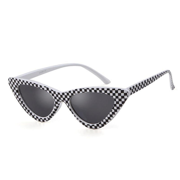 Fashion Cat Eye Sunglasses Women 90S Retro Vintage Small Frame Checkered Sun glasses black red pink shades - Presidential Brand (R)