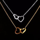 Double Heart Statement Necklace Steel Link Chain Collier Choker - Presidential Brand (R)