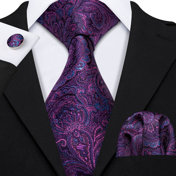 Purple Paisley Men Ties 8.5cm Wide 100% Silk Tie Hanky Box Set Necktie - Presidential Brand (R)