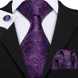 Purple Paisley Men Ties 8.5cm Wide 100% Silk Tie Hanky Box Set Necktie - Presidential Brand (R)