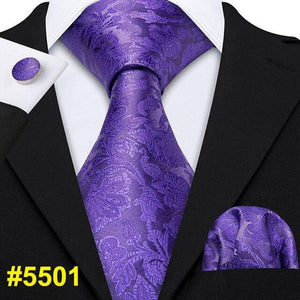 Purple Paisley Men Ties 8.5cm Wide 100% Silk Tie Hanky Box Set Necktie - Presidential Brand (R)
