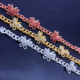 Zircon Butterfly Ankle Bracelet Cuban Link Chain Anklets For Women Wide Foot Bracelets Boho Beach Jewelry - Presidential Brand (R)