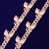 10mm Pink Miami Cuban Link Bracelet With Butterfly Bling Women Jewelry AAAA Zircon Hip Hop Chain - Presidential Brand (R)