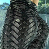 Sexy High Waist Fitness Iron weave Leggings Weaving Printed Tie Women Fitness Workout Scrunch Booty Trousers Slim Running Pants - Presidential Brand (R)