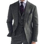 3 Pieces Mens Suits Wool Business Retro Classic Herringbone Pattern Groom Tweed Wool Tuxedos for Wedding (Blazer+Pants+Vest) - Presidential Brand (R)