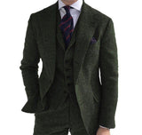 3 Pieces Mens Suits Wool Business Retro Classic Herringbone Pattern Groom Tweed Wool Tuxedos for Wedding (Blazer+Pants+Vest) - Presidential Brand (R)