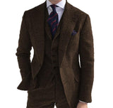 3 Pieces Mens Suits Wool Business Retro Classic Herringbone Pattern Groom Tweed Wool Tuxedos for Wedding (Blazer+Pants+Vest) - Presidential Brand (R)