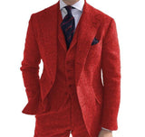 3 Pieces Mens Suits Wool Business Retro Classic Herringbone Pattern Groom Tweed Wool Tuxedos for Wedding (Blazer+Pants+Vest) - Presidential Brand (R)