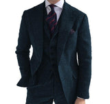 3 Pieces Mens Suits Wool Business Retro Classic Herringbone Pattern Groom Tweed Wool Tuxedos for Wedding (Blazer+Pants+Vest) - Presidential Brand (R)