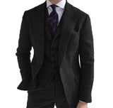 Mens Business 3 Pieces Suits Green Wool Retro Classic Herringbone Pattern Groom Tweed Tuxedos Blazer Pants Vest - Presidential Brand (R)