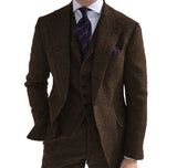 Mens Business 3 Pieces Suits Green Wool Retro Classic Herringbone Pattern Groom Tweed Tuxedos Blazer Pants Vest - Presidential Brand (R)
