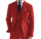 Mens Business 3 Pieces Suits Green Wool Retro Classic Herringbone Pattern Groom Tweed Tuxedos Blazer Pants Vest - Presidential Brand (R)