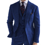 Mens Business 3 Pieces Suits Green Wool Retro Classic Herringbone Pattern Groom Tweed Tuxedos Blazer Pants Vest - Presidential Brand (R)