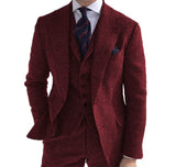 Mens Business 3 Pieces Suits Green Wool Retro Classic Herringbone Pattern Groom Tweed Tuxedos Blazer Pants Vest - Presidential Brand (R)