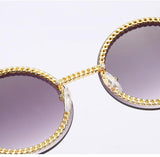 Vintage Round Sunglasses Women with Pearl Chain Accessory Luxury Brand Design Retro Gold Frame Sun Glasses Female Shades - Presidential Brand (R)