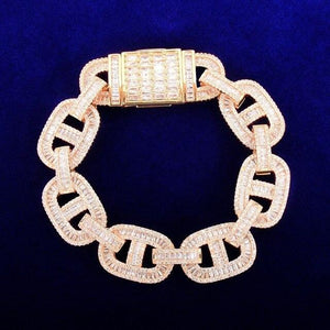 Cuban Baguette Zirconia Bracelet Chain Men's Trendy Cool Hip Hop Link Copper Bling Rock Jewelry 18mm - Presidential Brand (R)