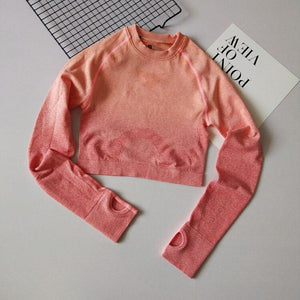Changing Color Yoga Fitness Seamless Crop Top 2020 Sports Athletic Long Sleeve Jogging Shirts Fitness Gym High Quality Tops - Presidential Brand (R)