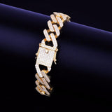 14mm Square Cuban Link Bracelet Gold Color Iced Out Cubic Zirconia Style Jewelry - Presidential Brand (R)