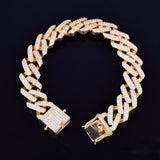 14mm Square Cuban Link Bracelet Gold Color Iced Out Cubic Zirconia Style Jewelry - Presidential Brand (R)