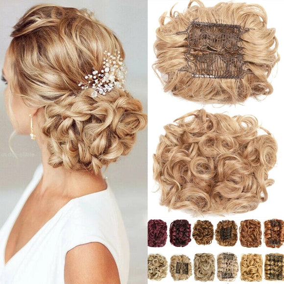 WERD  2 Plastic Comb Clip In Curly Synthetic Hair Pieces Chignon Updo Cover Hairpiece Extension Hair Bun Hair Accessories - Presidential Brand (R)