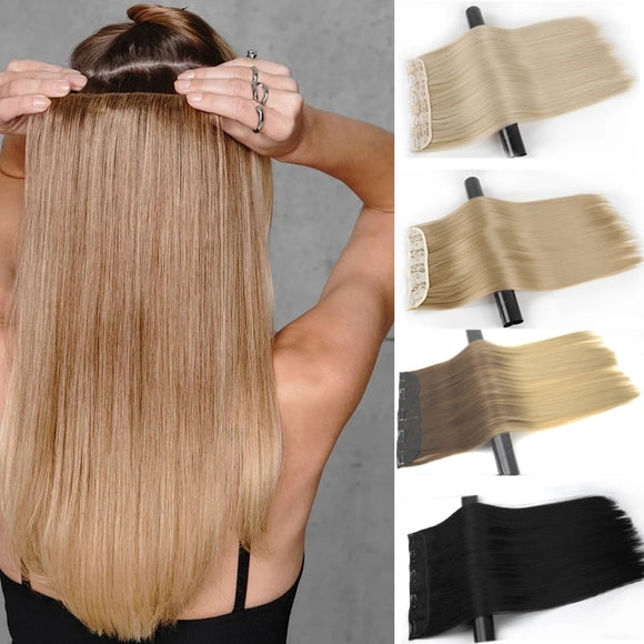 MERISI HAIR 5 Clips Synthetic Hair Long Straight Clip In Hair Extensions False Hair Black Hair Pieces for Women - Presidential Brand (R)