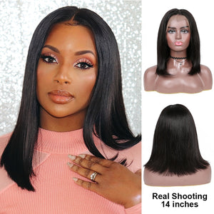 Human Hair 13x4 Blunt Cut Bob Wig Short Lace Front Wigs Remy Brazilian Straight Bob Wigs With Baby Hair HD Transparent Wig - Presidential Brand (R)