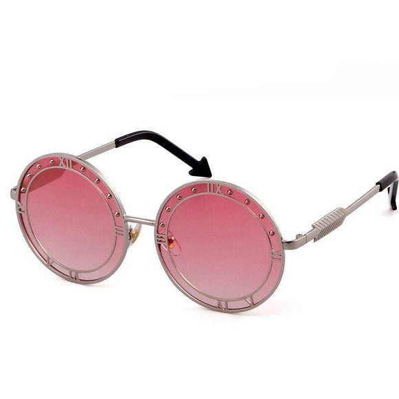 Fashion Round Sunglasses Women Unique Designer UV400 Metal Arrow Frame Letter Sun Glasses Shades Eyewear Oculos de sol - Presidential Brand (R)