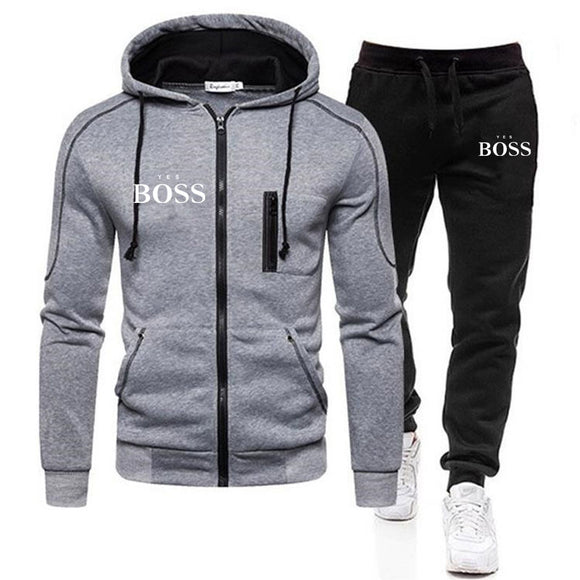 Boss Set Zipper Hoodie Pant Two Pieces Casual Tracksuit Sportswear Sweat Suit - Presidential Brand (R)