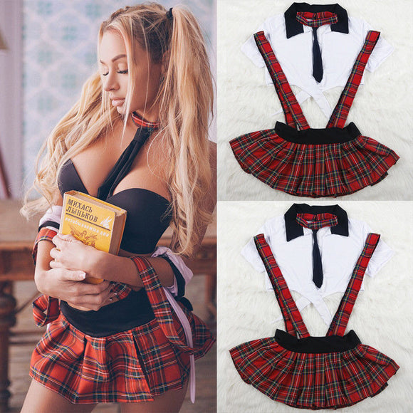 Women's Sexy Uniform Maid Lingerie Schoolgirls Role Cosplay Fancy Dress Outfits Plaid Clothes Sets Feather Costume - Presidential Brand (R)