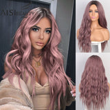 AISI BEAUTY Long Wavy Wig Natural Part Side Hair Ombre Synthetic Platinum Blonde Black Wigs Heat Resistant - Presidential Brand (R)